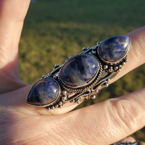 New Oversized Sodalite 925 Silver Statement Ring. - Picture 9 of 16